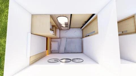 Render kamar mandi dengan kloset duduk dan area pancuran yang terpisah