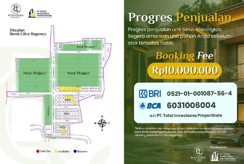Lembar penanda ketersediaan unit pada siteplan beserta ketentuan uang tanda jadi dan daftar rekening resmi perusahaan