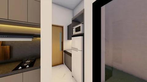 Render area pantri dengan jalur terusan menuju bagian belakang rumah